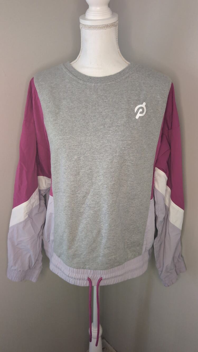 Peloton XL Colorblock Pullover Sweatshirt Pink Grey Athleisure Chic Fabric Mix